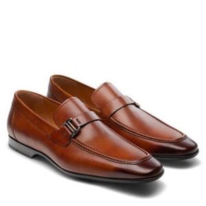 Magnanni Lino Cognac Brown Leather slip on loafers 9.5 M